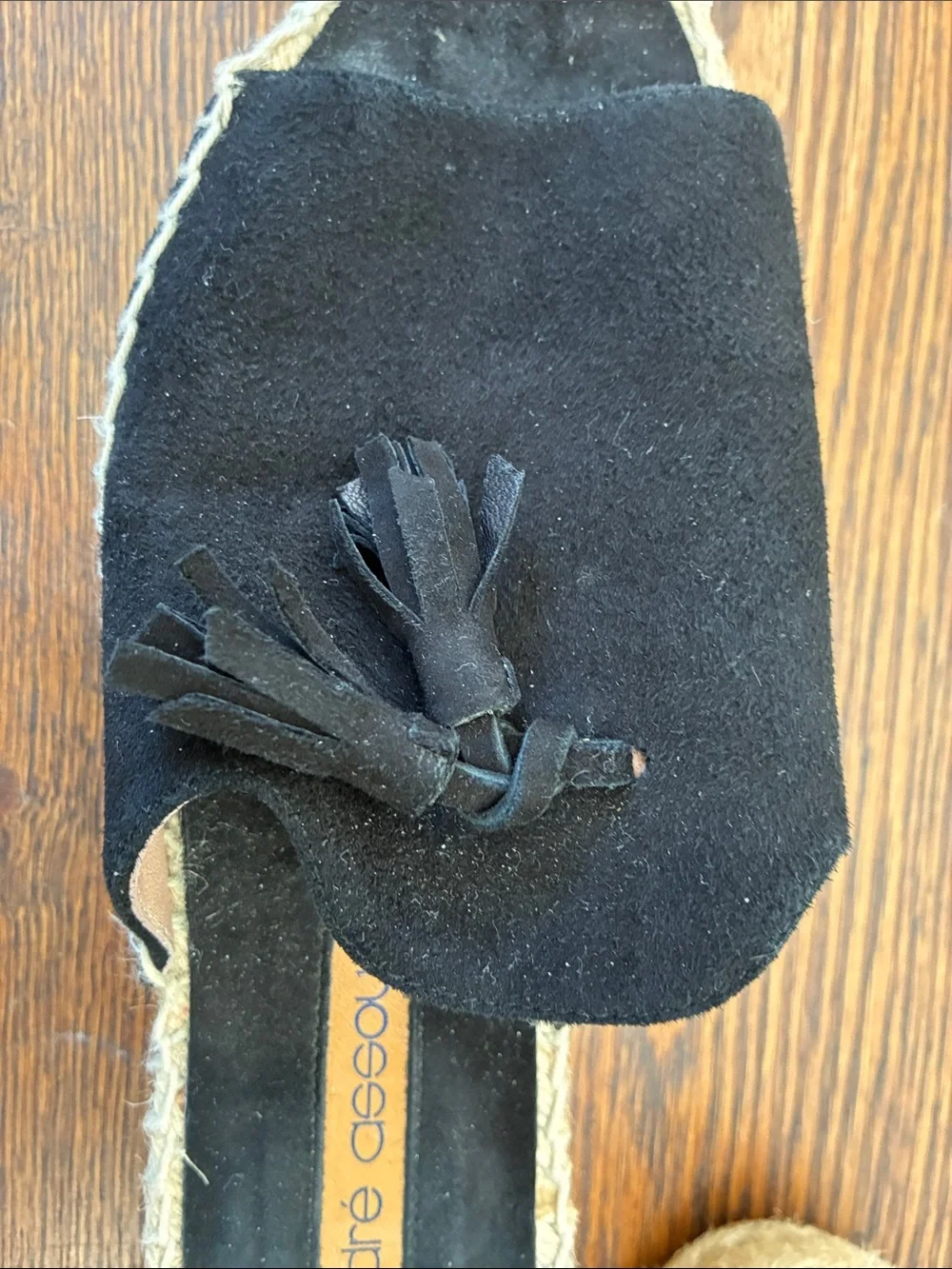 Andre Assous Black Suede Tassel Espadrille Slide